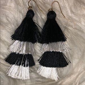Black and white tassel earrings